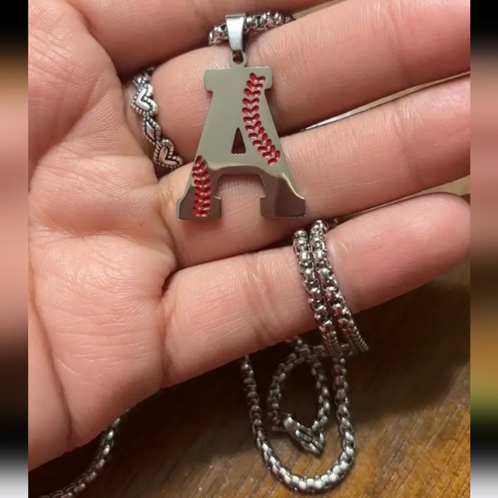 COPY - New baseball initial necklace Stainless Steel all letters available